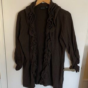 Tribal Dark Brown Ruffled Cardigan